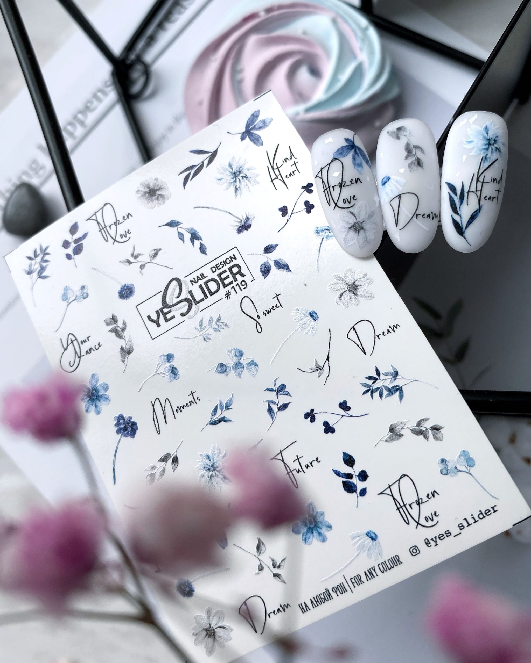 119 yes slider fiori e scritte water decal per nail art unghie