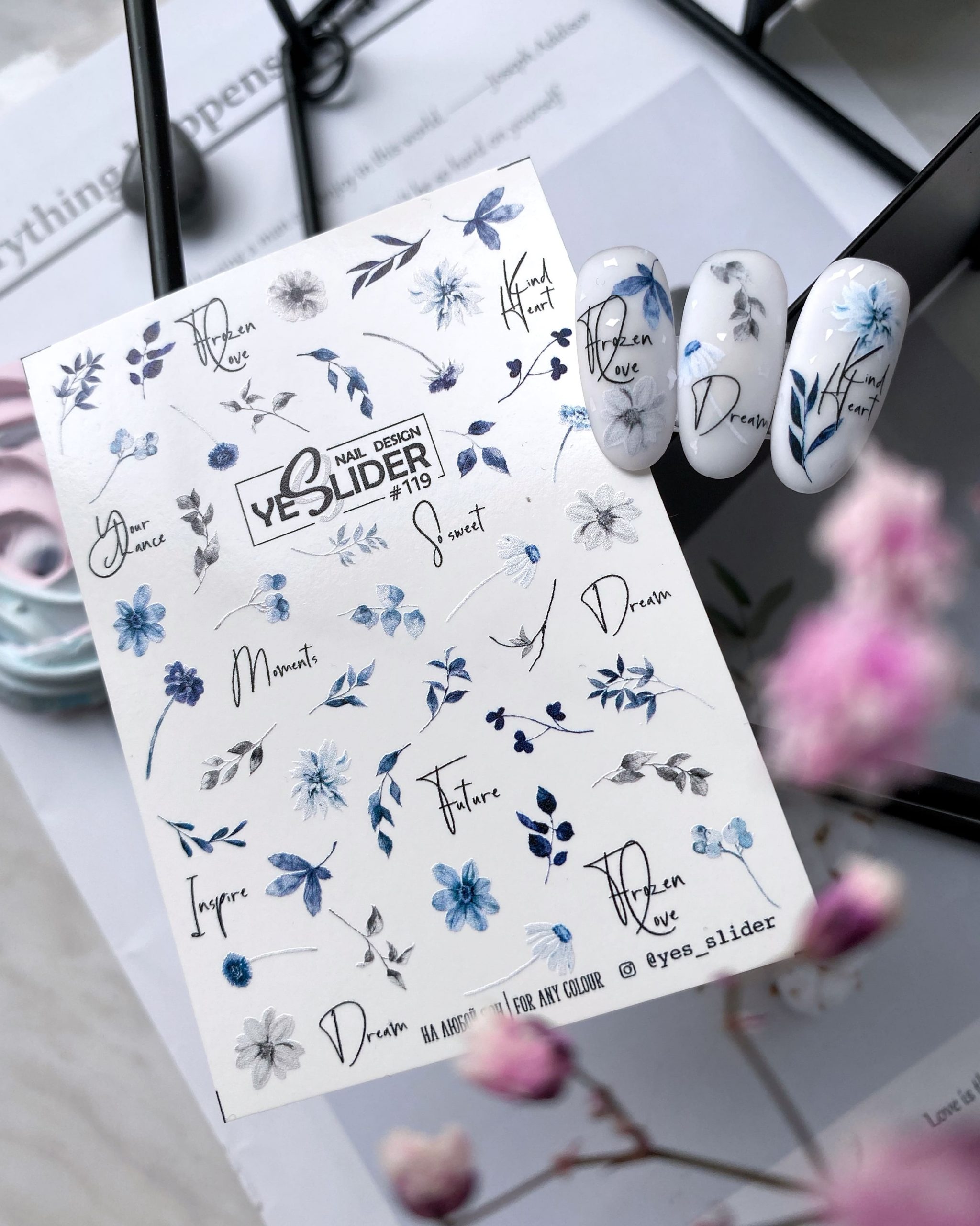 119 yes slider fiori e scritte water decal per nail art unghie